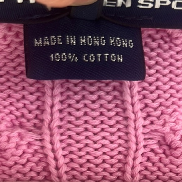 Ralph Lauren classic sport pink cable knit logo sweater slim fit size medium - Picture 9 of 10
